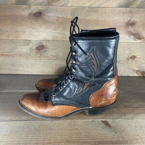 Laredo roper Womens size 6.5 boots black brown packer cowboy western shoes